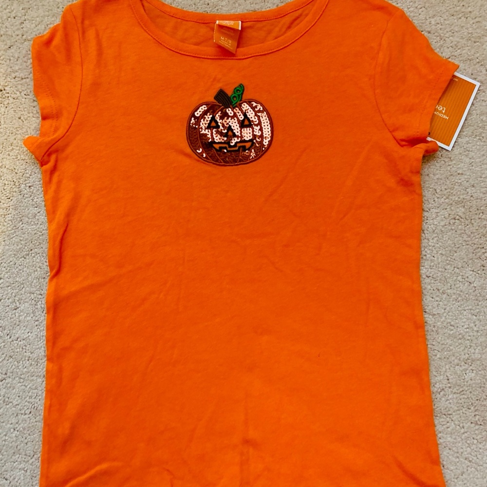 Girls Sequin Pumpkin Shirt size 7/8 Halloween 🎃